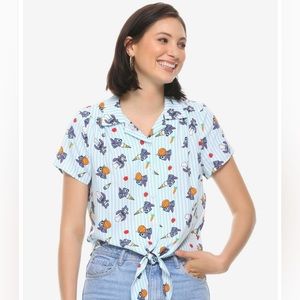 Disney Lilo & Stitch Chef Women's Tie-Front Woven Top size medium camp shirt